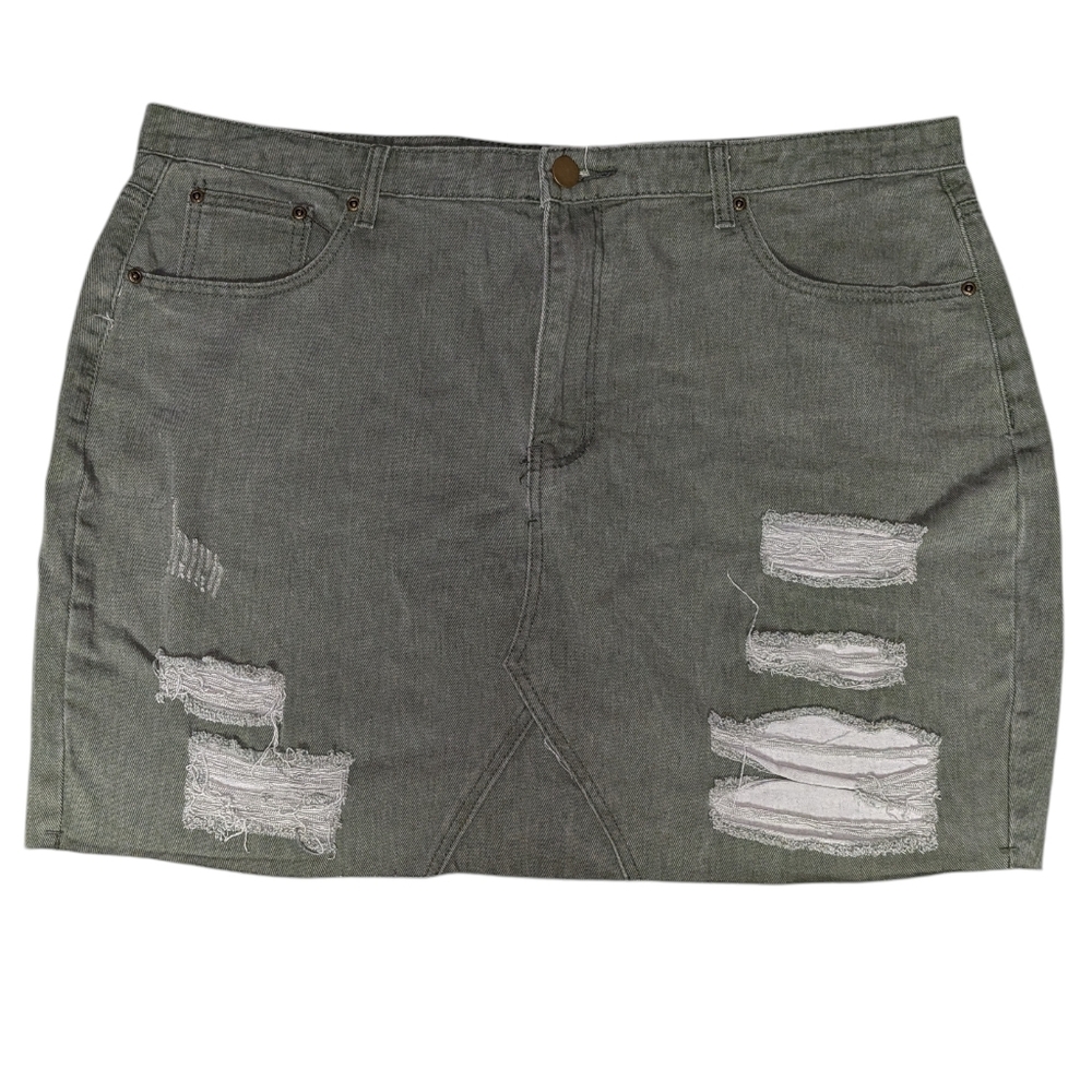 Boohoo Distressed Denim Mini Skirt